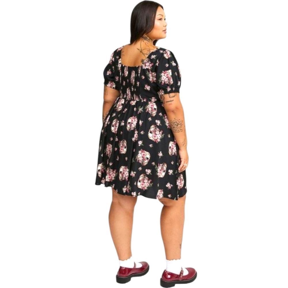 Torrid 2X Black Skull Rose Floral Mini Skater Dress – Front Hook & Eye Closure - Picture 11 of 15